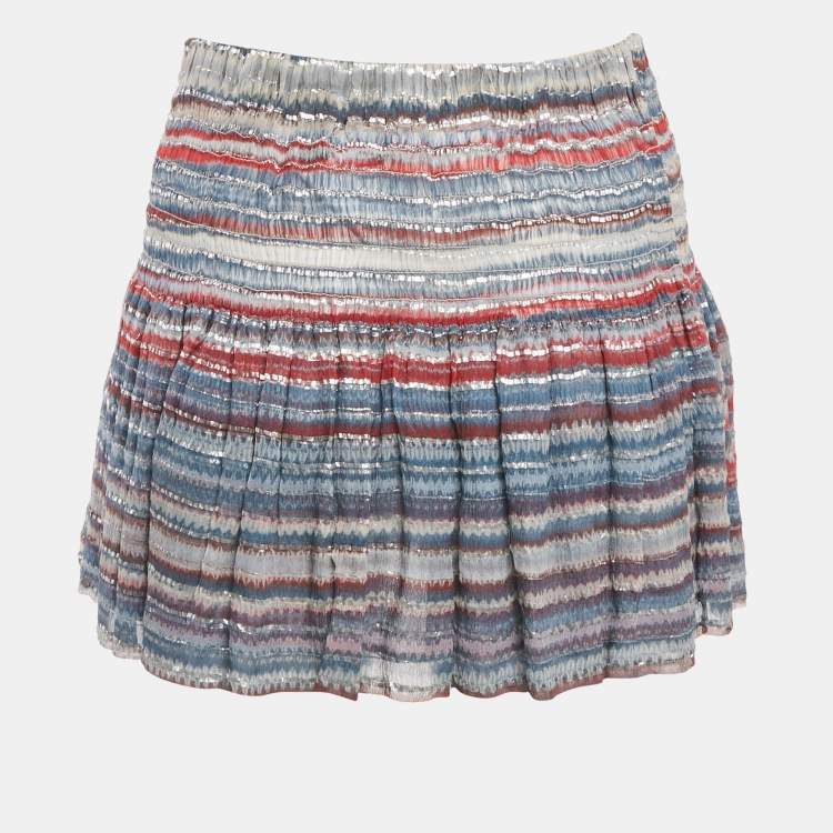 Pre Owned Isabel Marant Blue Striped Lurex Silk Mini Skirt XS