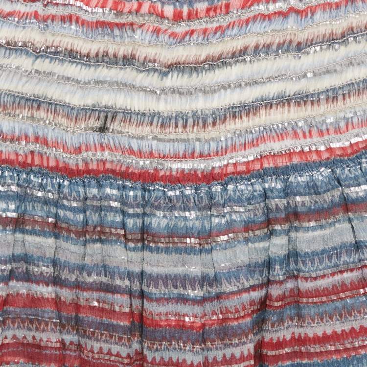 Pre Owned Isabel Marant Blue Striped Lurex Silk Mini Skirt XS
