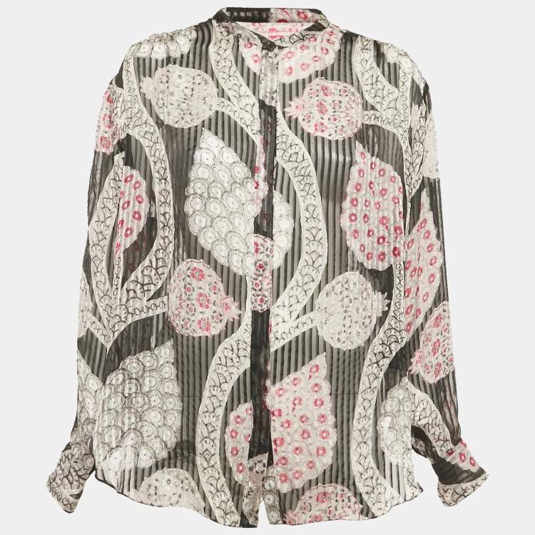 Pre Owned Isabel Marant Black Printed Silk Button Front Blouse S 