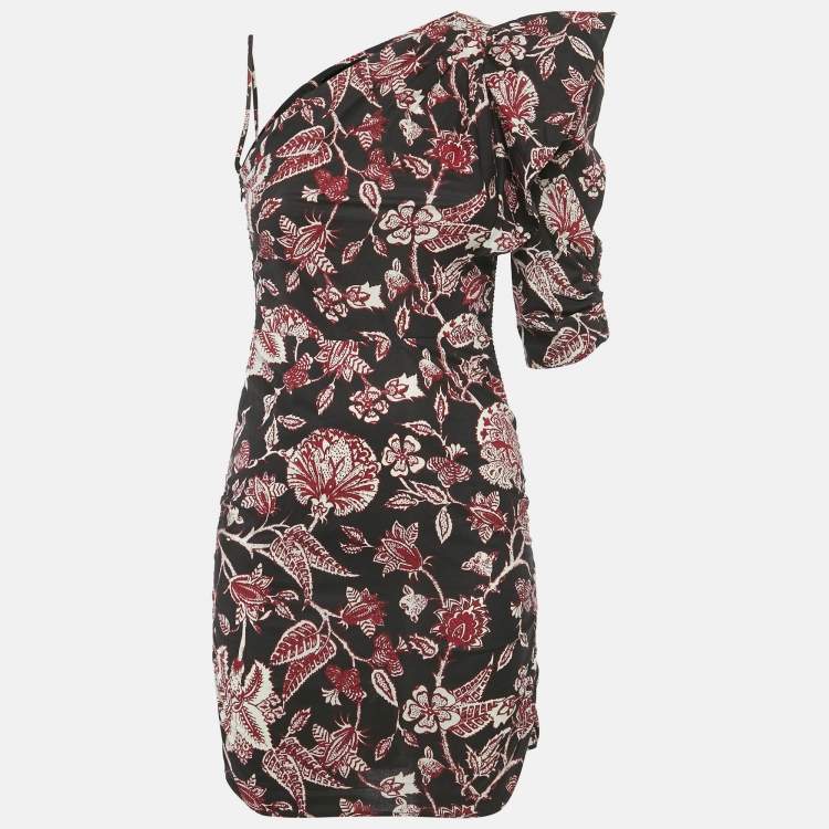 Pre Owned Isabel Marant Brown Floral Print Cotton One Shoulder Mini Dress S