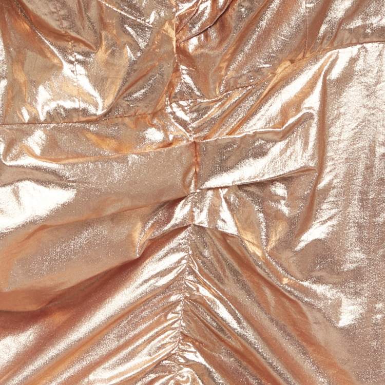 Pre Owned Isabel Marant Rose Gold Metallic Cotton One Shoulder Ruched Mini Dress S