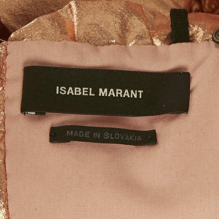 Pre Owned Isabel Marant Rose Gold Metallic Cotton One Shoulder Ruched Mini Dress S