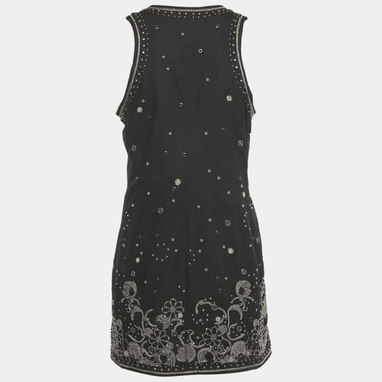 Pre Owned Isabel Marant Black Floral Embellished Cotton Zip Front Mini Dress M