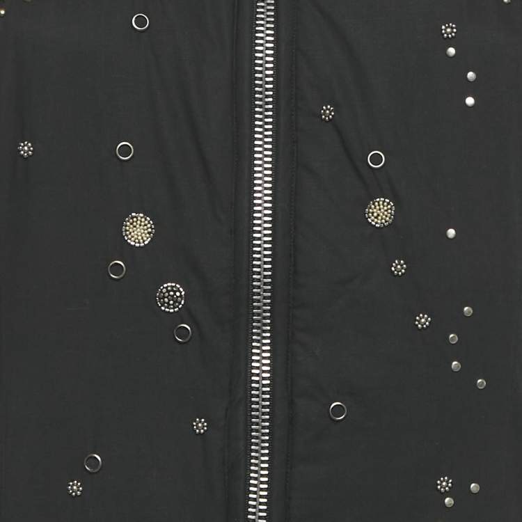 Pre Owned Isabel Marant Black Floral Embellished Cotton Zip Front Mini Dress M