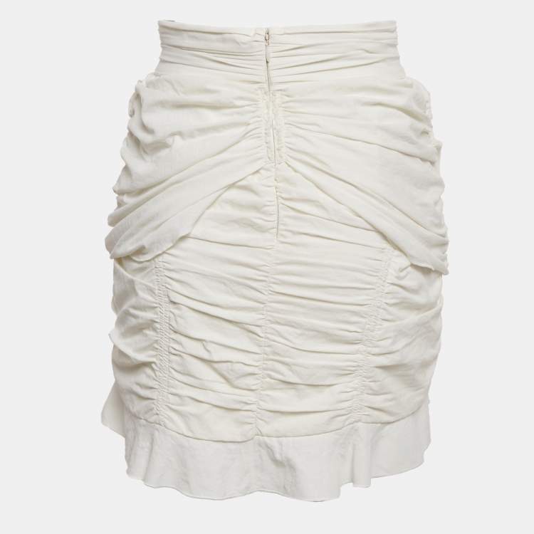 Pre Owned Isabel Marant White Crepe Ruched & Ruffle Mini Skirt S