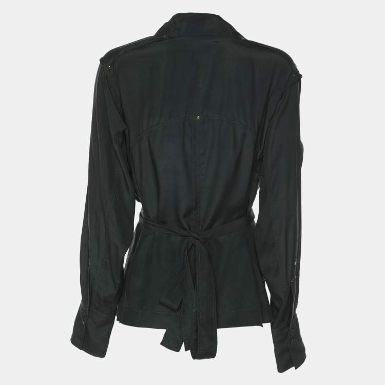 Pre Owned Isabel Marant Green Crepe Belted Wrap Long Sleeve Tops M