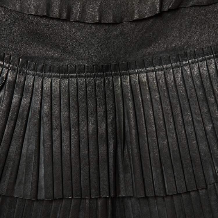 Pre Owned Isabel Marant Black Leather Pleated Tiered Mini Skirt S 