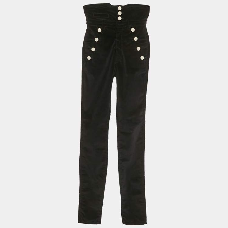 Pre Owned Isabel Marant Black Corduroy High-Waist Pants S