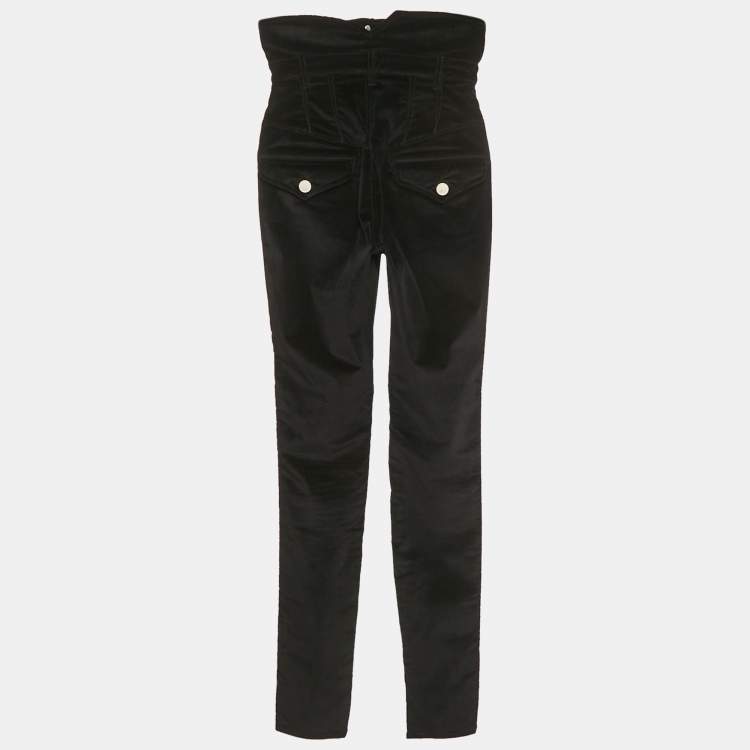 Pre Owned Isabel Marant Black Corduroy High-Waist Pants S