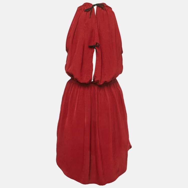 Pre Owned Isabel Marant Maroon Crepe Plucking Neck Dress S
