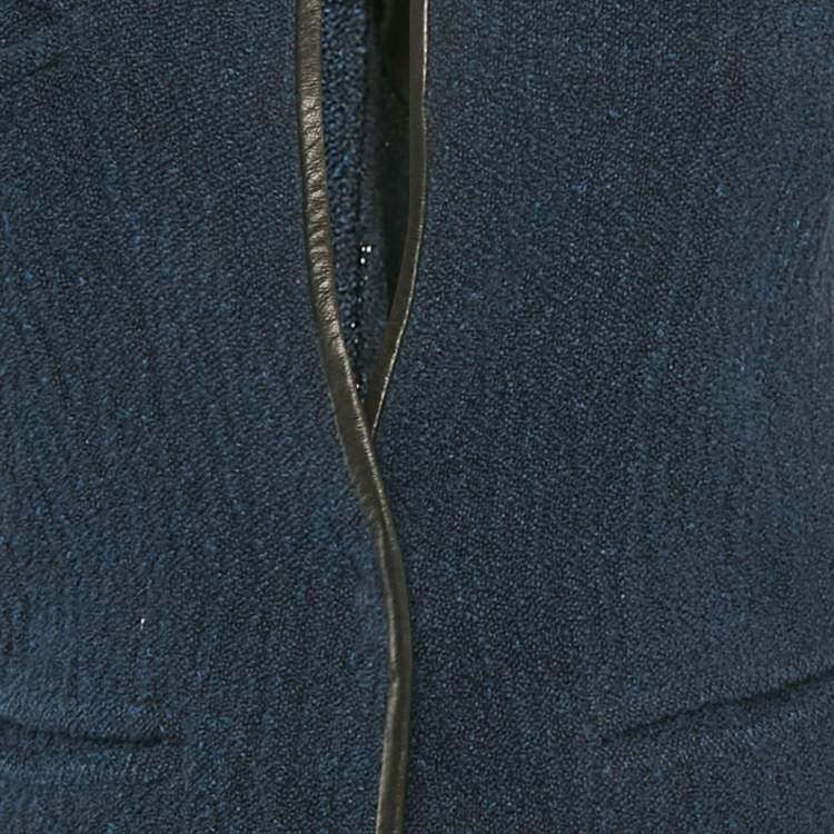 Pre Owned جاكيت إيزابيل مارانت تويد أزرق بحواف جلدية مقاس صغير - سمول