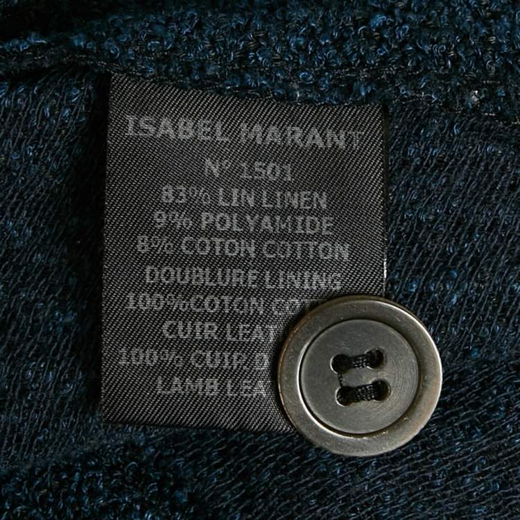 Pre Owned جاكيت إيزابيل مارانت تويد أزرق بحواف جلدية مقاس صغير - سمول