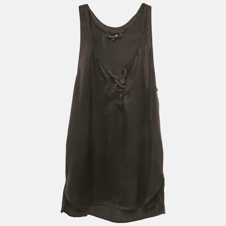 Pre Owned Isabel Marant Black Satin Lace-Up Tank Top L
