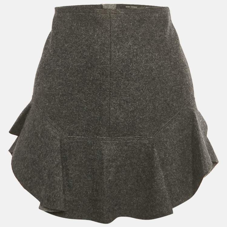 Pre Owned Isabel Marant Grey Wool Felt Ruffled Mini Skirt M