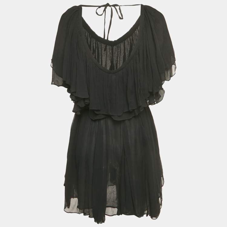 Pre Owned Isabel Marant Black Crinkle Silk Ruffled Amelie Dress S