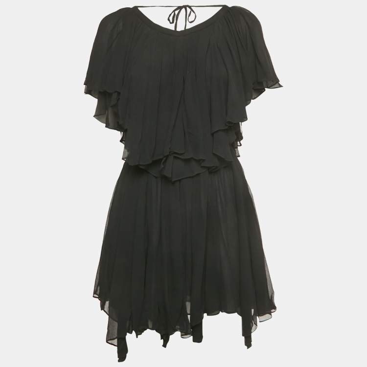 Pre Owned Isabel Marant Black Crinkle Silk Ruffled Amelie Dress S