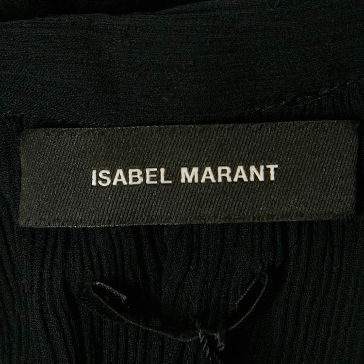 Pre Owned Isabel Marant Black Crinkle Silk Ruffled Amelie Dress S