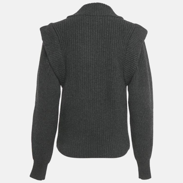 Pre Owned Isabel Marant Grey Rib Knit Ruffled Poppy Sweater S