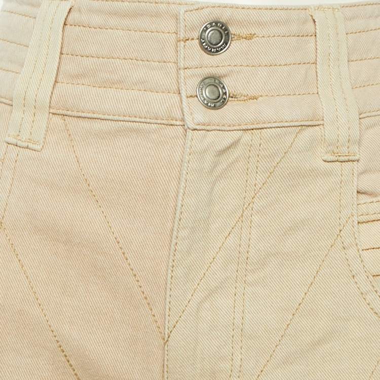 Pre Owned Isabel Marant Ecru Paneled Denim Frayed Wide Leg Shanila Jeans L Waist 32"