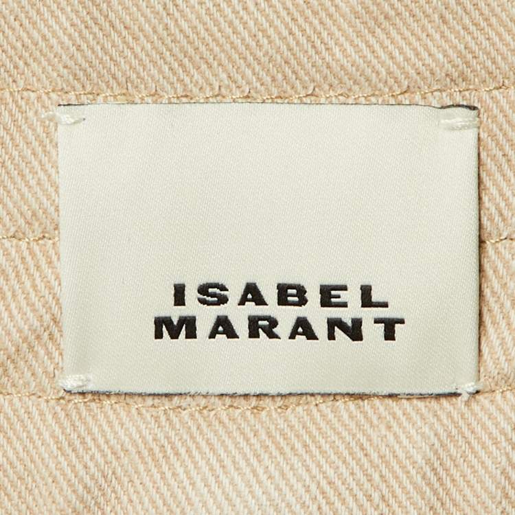 Pre Owned Isabel Marant Ecru Paneled Denim Frayed Wide Leg Shanila Jeans L Waist 32"