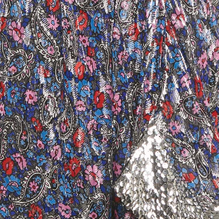 Pre Owned Isabel Marant Blue Sequin Hem Brocade Mini Skirt M