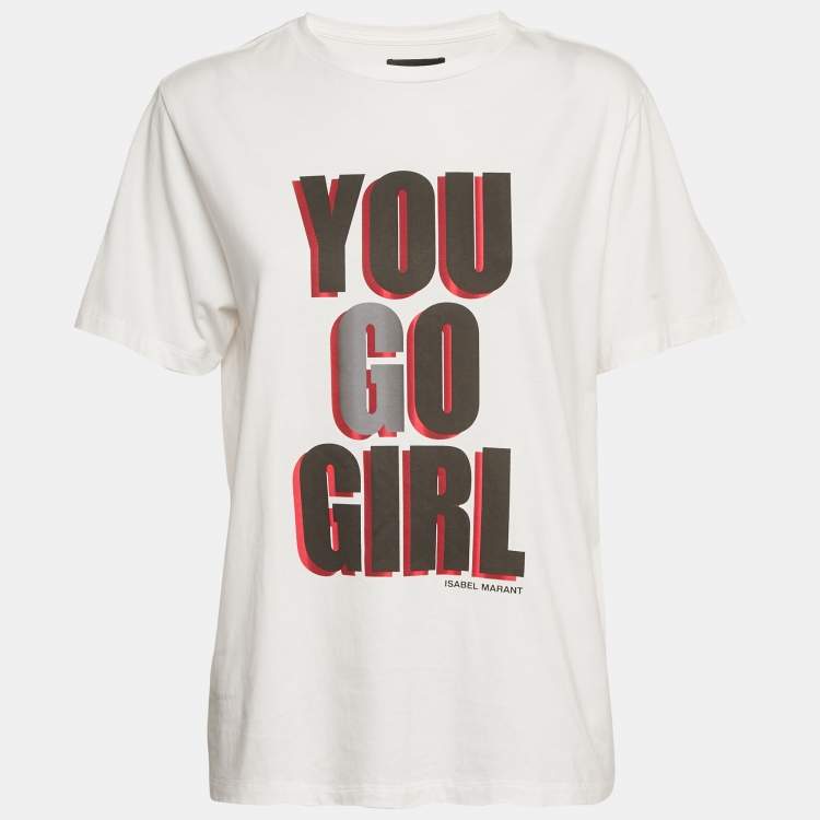 Pre Owned Isabel Marant White Printed Jersey Crewneck T-Shirt M