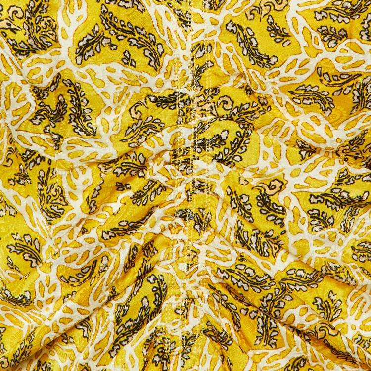 Pre Owned Isabel Marant Yellow Printed Silk Lonea Ruched Top S
