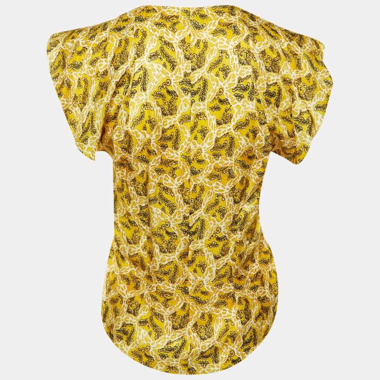 Pre Owned Isabel Marant Yellow Printed Silk Lonea Ruched Top S