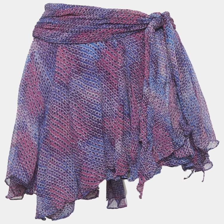 Pre Owned Isabel Marant Purple /Pink Printed Silk Wrap Mini Skirt M