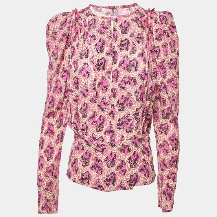Pre Owned Isabel Marant Pink Printed Silk Zarga Pleated Top S