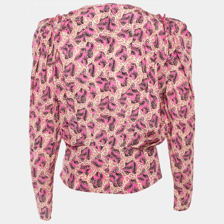 Pre Owned Isabel Marant Pink Printed Silk Zarga Pleated Top S