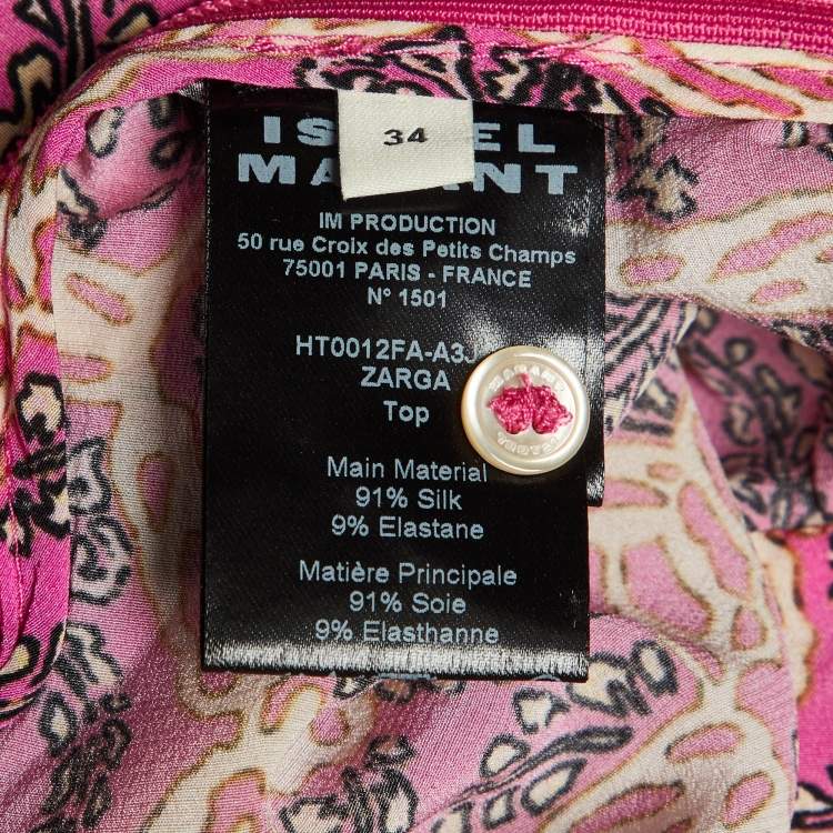 Pre Owned Isabel Marant Pink Printed Silk Zarga Pleated Top S