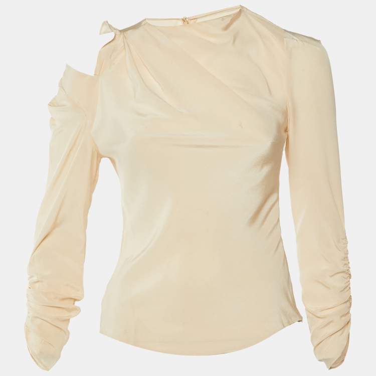 Pre Owned Isabel Marant Beige Silk Ruched Long Sleeve Top S