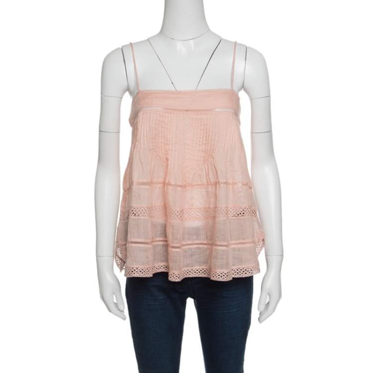 Pre Owned Isabel Marant Peach Pintucked Ramie Lace Trim Odelle Camisole M