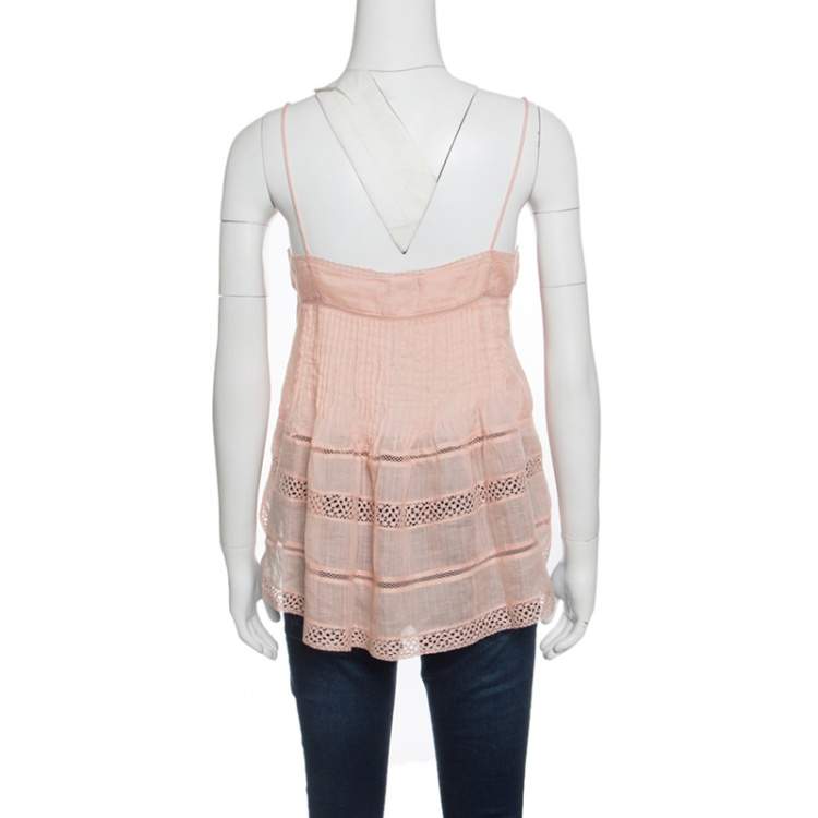 Pre Owned Isabel Marant Peach Pintucked Ramie Lace Trim Odelle Camisole M