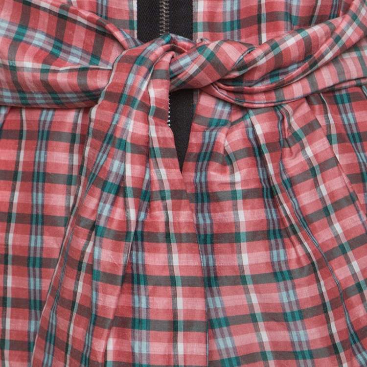 Pre Owned Isabel Marant Checked Ramie and Silk Contrast Trim Belted Mofira Shirt Dress M