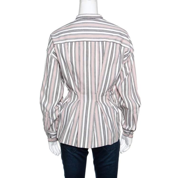 Pre Owned Isabel Marant Pink and White Striped Cotton Jacquard Wrap Front Silvia Shirt M