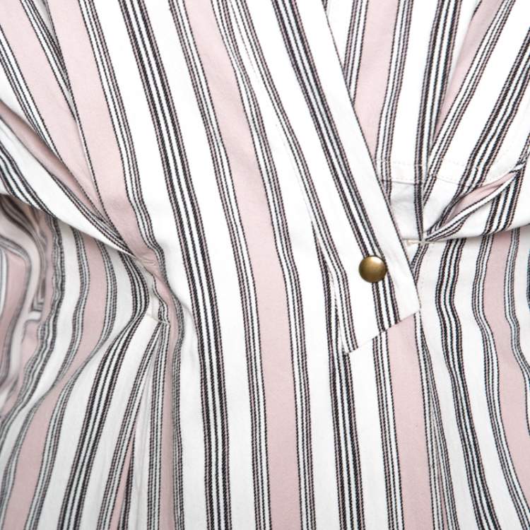 Pre Owned Isabel Marant Pink and White Striped Cotton Jacquard Wrap Front Silvia Shirt M