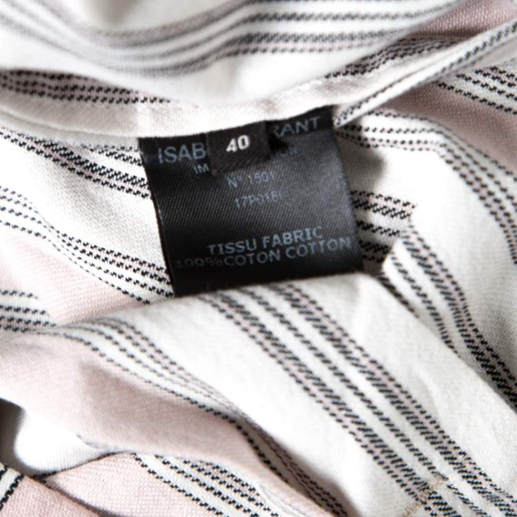 Pre Owned Isabel Marant Pink and White Striped Cotton Jacquard Wrap Front Silvia Shirt M