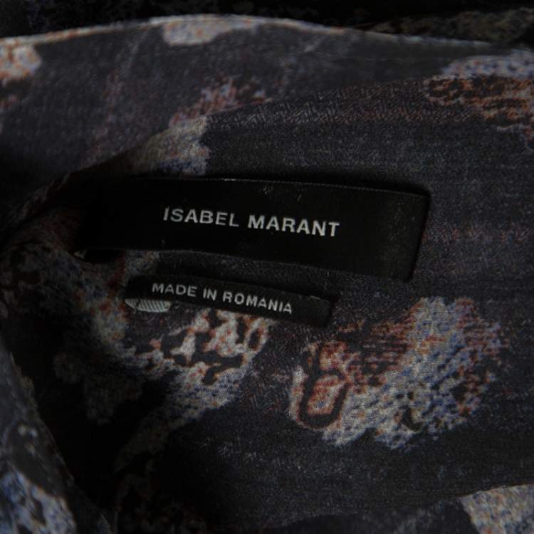 Pre Owned Isabel Marant Grey Printed Silk Belted Carla Dress M