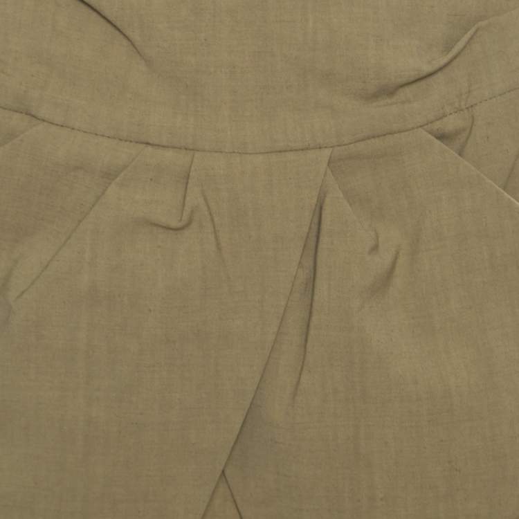 Pre Owned Isabel Marant Olive Green Linen Pegged Pocket Detail Faux Wrap Mini Skirt M