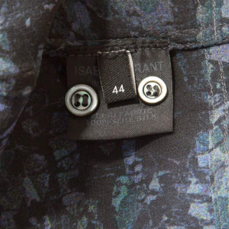 Pre Owned Isabel Marant Ash Black Abstract Print Sheer Silk Tunic Top L