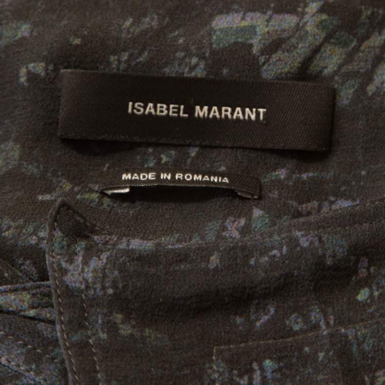Pre Owned Isabel Marant Ash Black Abstract Print Sheer Silk Tunic Top L