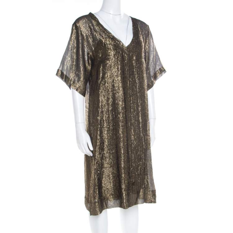 Pre Owned Isabel Marant Black and Gold Lurex Striped Sheer Tunic M