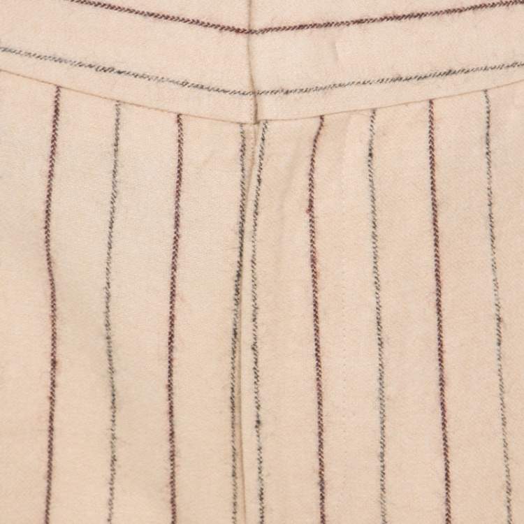 Pre Owned Isabel Marant Beige Striped Linen and Wool Flared Keroan Cropped Pants S