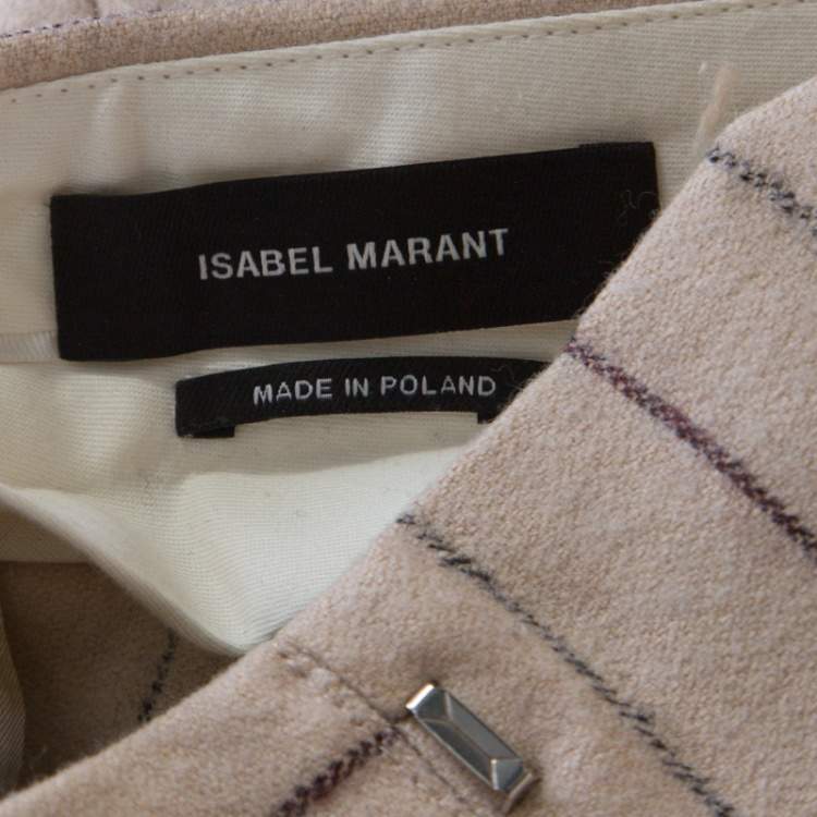 Pre Owned Isabel Marant Beige Striped Linen and Wool Flared Keroan Cropped Pants S