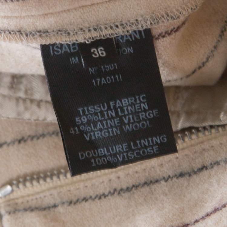 Pre Owned Isabel Marant Beige Striped Linen and Wool Flared Keroan Cropped Pants S