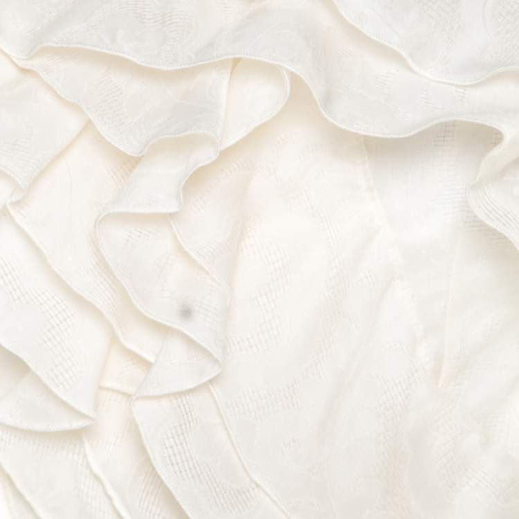 Pre Owned Isabel Marant Off White Floral Patterned Silk Ruffled Tiered One Shoulder Dress S