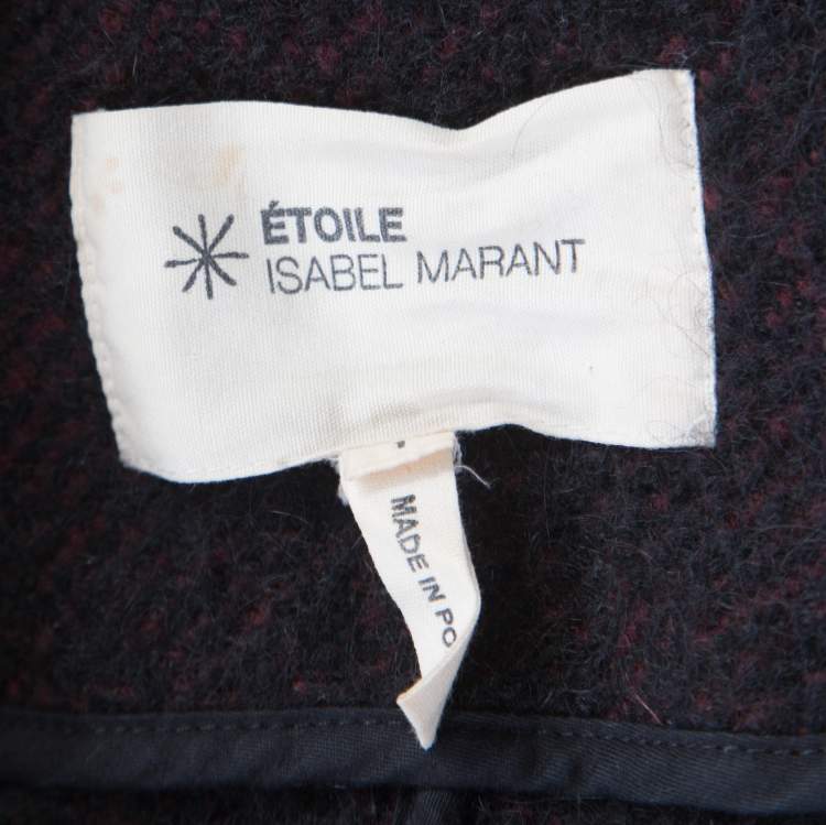 Pre Owned Isabel Marant Etoile Black and Burgundy Wool and Alpaca Textured Coat S
