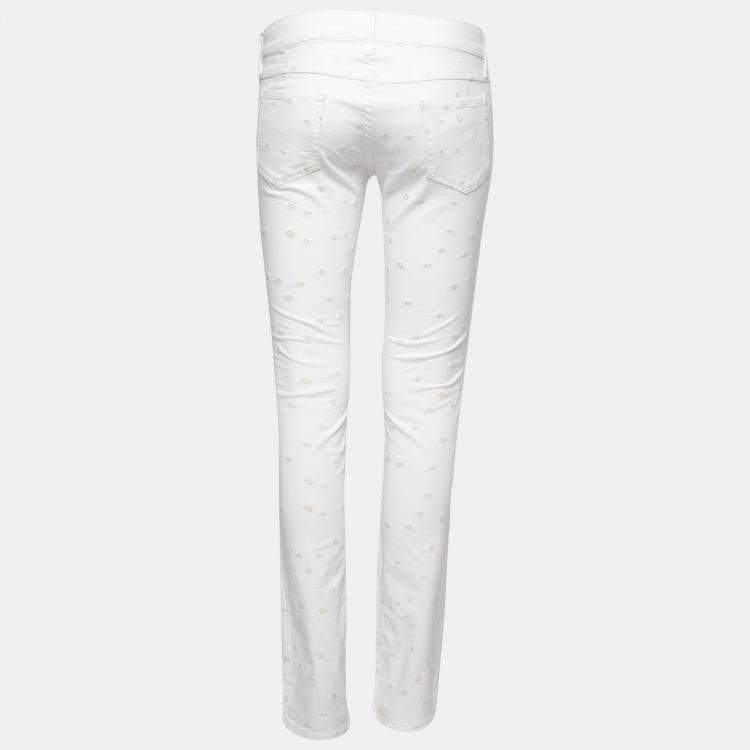Pre Owned Isabel Marant Etoile White Dot Embroidered Denim Skinny Rumba Jeans M 